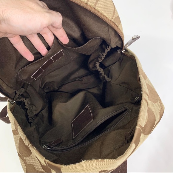 SOLD Coach Signature Brown Beige Canvas Backpack - Picture 5 of 13